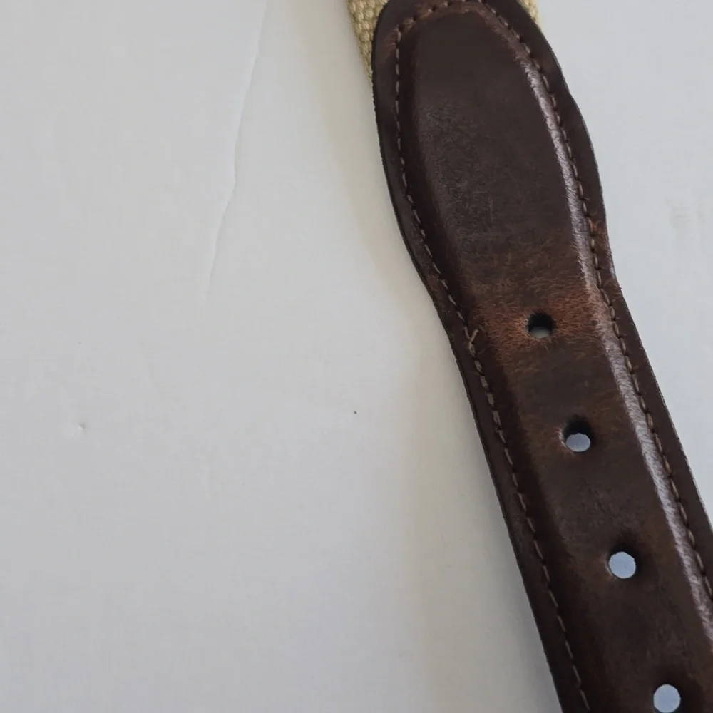 Docker's Woven Canvas Leather Tab Belt Brown Khaki Size 34